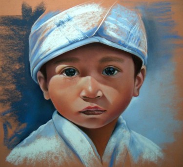 Painting titled ""Anshu, enfant de B…" by Christine Mergnat, Original Artwork, Pastel