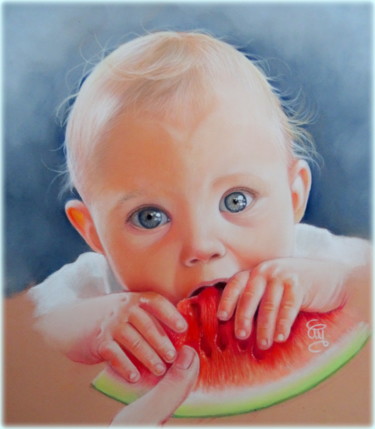 Schilderij getiteld "Elliot" door Christine Mergnat, Origineel Kunstwerk, Pastel