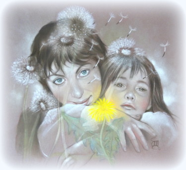 Painting titled ""sweet dandelions"" by Christine Mergnat, Original Artwork, Pastel