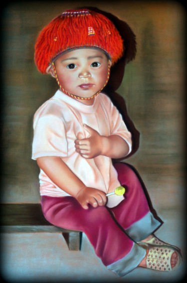 Painting titled ""Chupa-Mhong"" by Christine Mergnat, Original Artwork, Pastel