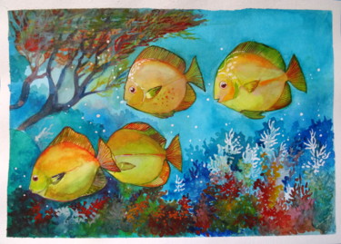 Картина под названием ""aquarius" #Artists…" - Christine Mergnat, Подлинное произведение искусства, Акварель