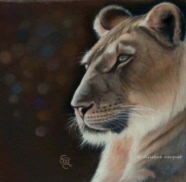 Peinture intitulée "la lionne" par Christine Mergnat, Œuvre d'art originale, Pastel