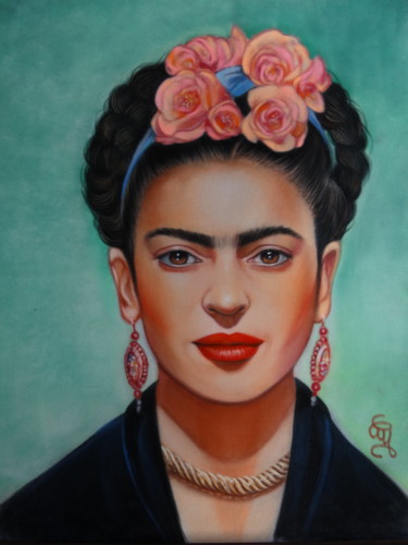 Pintura intitulada ""Frida"" por Christine Mergnat, Obras de arte originais, Pastel