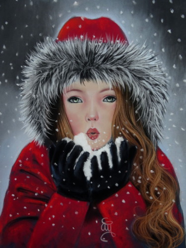 Painting titled "portrait hiver (ver…" by Christine Mergnat, Original Artwork, Pastel