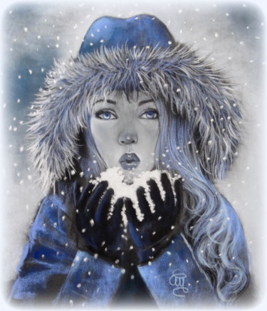 Картина под названием "portrait hiver (ver…" - Christine Mergnat, Подлинное произведение искусства, Пастель