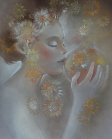 Painting titled "Immortelle" by Christine Mergnat, Original Artwork, Pastel