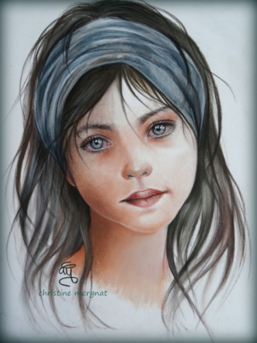 Картина под названием "Lou" - Christine Mergnat, Подлинное произведение искусства, Древесный уголь