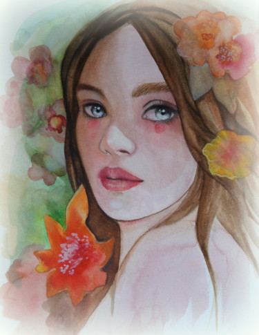 Painting titled ""Lucia" #artistsupp…" by Christine Mergnat, Original Artwork, Watercolor