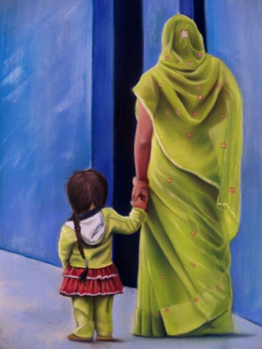 Painting titled ""Jodhpur"" by Christine Mergnat, Original Artwork, Pastel