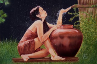 Painting titled ""Eden"" by Christine Mergnat, Original Artwork, Pastel