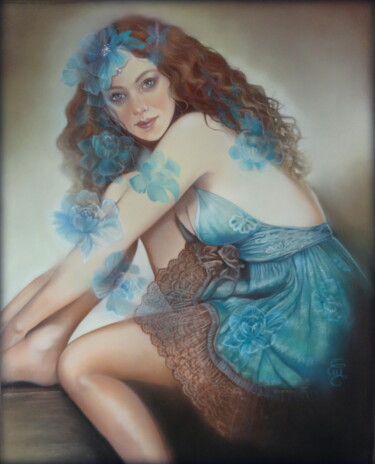 Painting titled ""Iris"" by Christine Mergnat, Original Artwork, Pastel