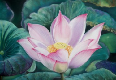 Peinture intitulée ""Lotus"" par Christine Mergnat, Œuvre d'art originale, Pastel