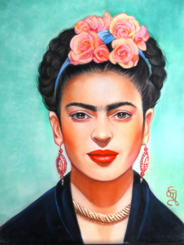 Peinture intitulée ""Frida" (1ère versi…" par Christine Mergnat, Œuvre d'art originale, Pastel