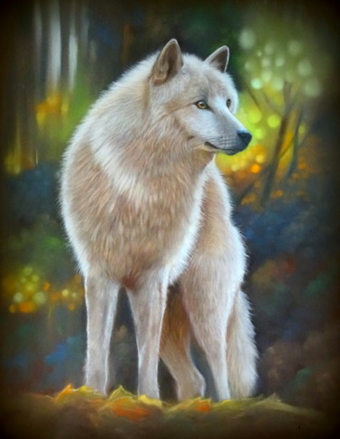 Malarstwo zatytułowany „"loup blanc"” autorstwa Christine Mergnat, Oryginalna praca, Pastel