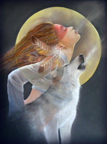 Pintura intitulada ""wild spirit"" por Christine Mergnat, Obras de arte originais, Pastel