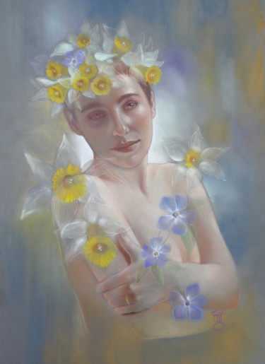 Peinture intitulée ""et le printemps re…" par Christine Mergnat, Œuvre d'art originale, Pastel