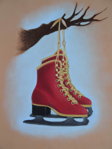 Schilderij getiteld ""les patins rouges"" door Christine Mergnat, Origineel Kunstwerk, Pastel