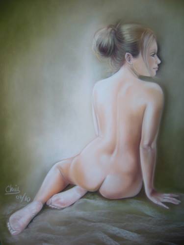 Painting titled ""Pudique"" by Christine Mergnat, Original Artwork, Pastel