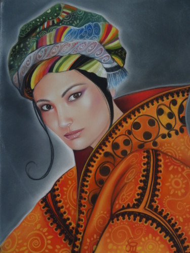 Pintura intitulada ""ethnique"" por Christine Mergnat, Obras de arte originais, Pastel
