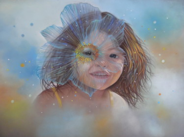 Peinture intitulée ""Yeronima, l'enfant…" par Christine Mergnat, Œuvre d'art originale, Pastel