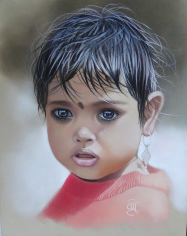 Painting titled ""les yeux khôl"" by Christine Mergnat, Original Artwork, Pastel