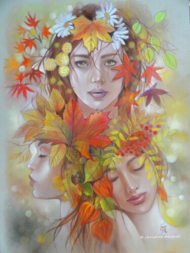 Peinture intitulée ""lumières d'automne"" par Christine Mergnat, Œuvre d'art originale, Pastel