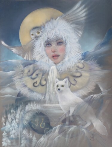 Schilderij getiteld ""aux neiges éternel…" door Christine Mergnat, Origineel Kunstwerk, Pastel