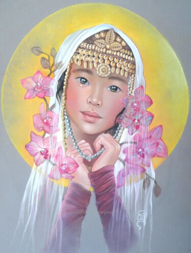 Peinture intitulée ""Asha, petite messa…" par Christine Mergnat, Œuvre d'art originale, Pastel