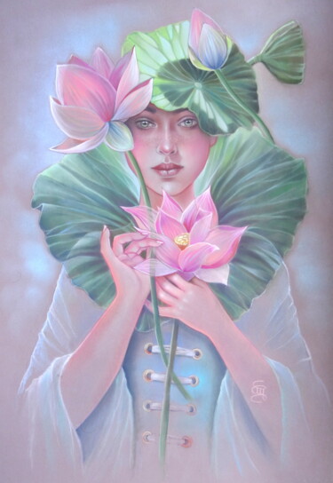 Картина под названием ""Eugénia"" - Christine Mergnat, Подлинное произведение искусства, Пастель