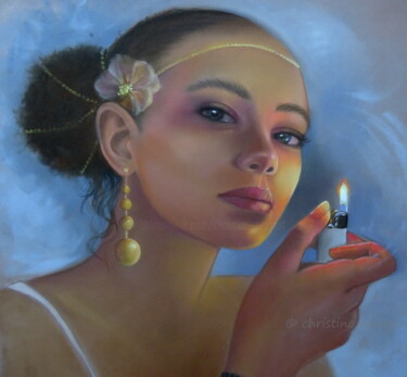 Картина под названием ""Put your light on"" - Christine Mergnat, Подлинное произведение искусства, Пастель