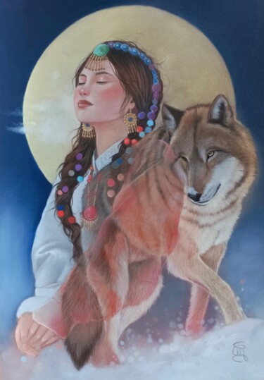 Pintura intitulada ""Hijas de la luna"" por Christine Mergnat, Obras de arte originais, Pastel