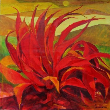 Painting titled "Agave rouge" by Christine Morineau, Original Artwork, Oil