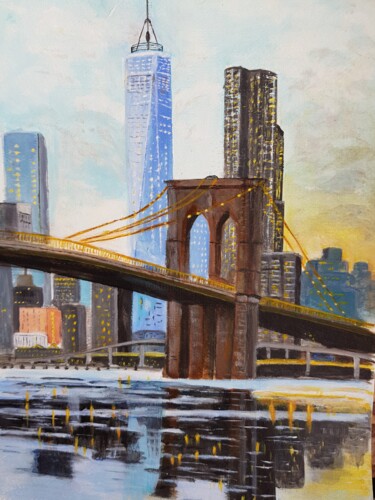 Painting titled "le pont de Brooklyn" by Christine Nemoz, Original Artwork, Acrylic