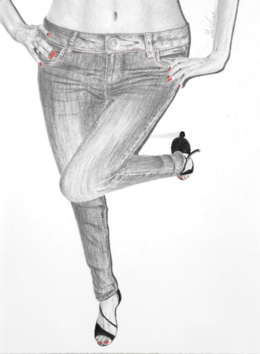 Disegno intitolato "Just another Jeans…" da Christine Pashova, Opera d'arte originale, Grafite