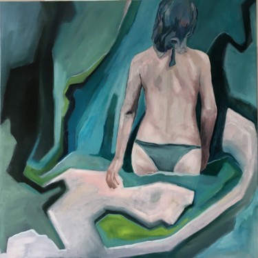 Painting titled "Baigneuse n°3" by Christine Perratzi, Original Artwork, Oil Mounted on Wood Stretcher frame