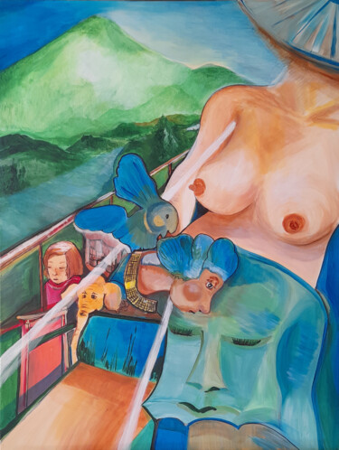 Schilderij getiteld "Mama ferroviaire" door Christine Praneuf, Origineel Kunstwerk, Acryl