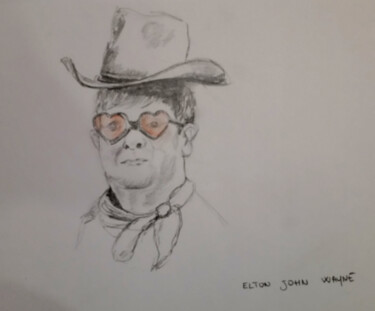 Dessin intitulée "Elton John Wayne" par Christine Praneuf, Œuvre d'art originale, Crayon