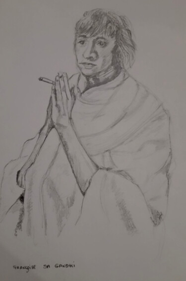 Drawing titled "Françoise Sagandhi" by Christine Praneuf, Original Artwork, Pencil