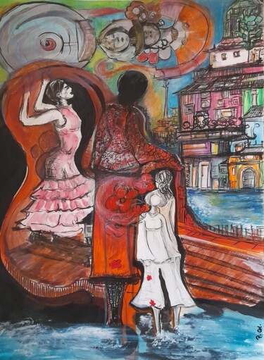 Pintura titulada "Flamenca-3" por Christine Praneuf, Obra de arte original, Acrílico