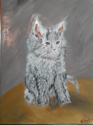 Painting titled "bébé maincoon" by Christine Ranchoux Soleillant, Original Artwork, Acrylic