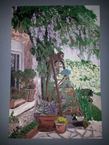 Peinture intitulée "Glycine en fleurs.j…" par Christine Ranchoux Soleillant, Œuvre d'art originale, Acrylique