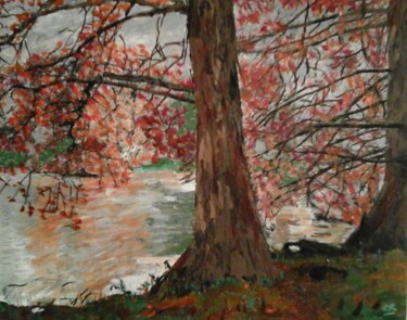 Painting titled "Automne sur le lac…" by Christine Ranchoux Soleillant, Original Artwork, Acrylic