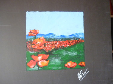 Peinture intitulée "Paysage et coquelic…" par Christine Roux, Œuvre d'art originale, Acrylique