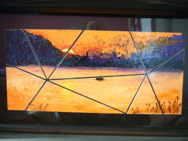 Peinture intitulée "Lac à l'aube" par Christine Roux, Œuvre d'art originale, Acrylique