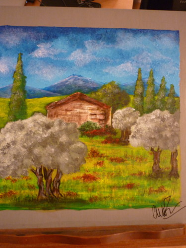 Painting titled "Paysage de Provence" by Christine Roux, Original Artwork, Acrylic