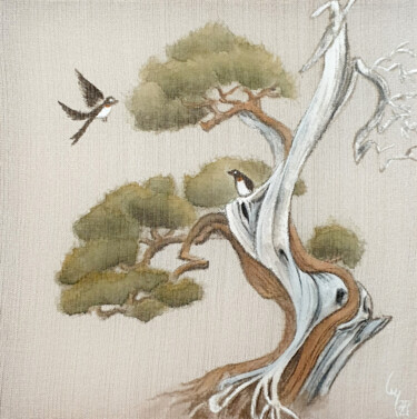 Malerei mit dem Titel ""Genévrier bonsai"…" von Christine Serain (Suting Su Ting), Original-Kunstwerk, Aquarell Auf Keilrahm…