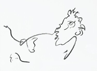 Dessin intitulée "Coq ébouriffé" par Christine Serain (SuTing 苏婷), Œuvre d'art originale, Fusain