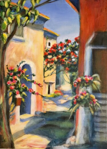 Painting titled "Village" by Christine Trova, Original Artwork, Acrylic
