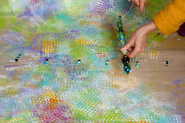 Arte textil titulada "Verre et pigments" por Christine Vannier, Obra de arte original, Pigmentos