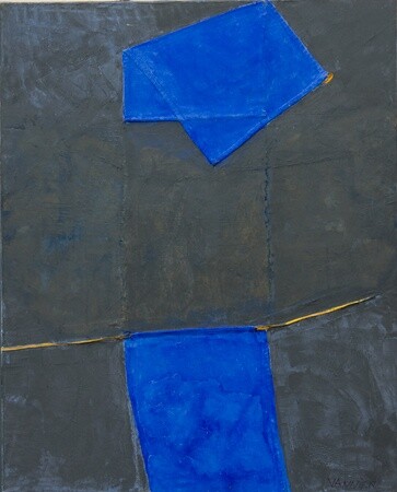 Schilderij getiteld "homme bleu" door Christine Vannier, Origineel Kunstwerk, Olie